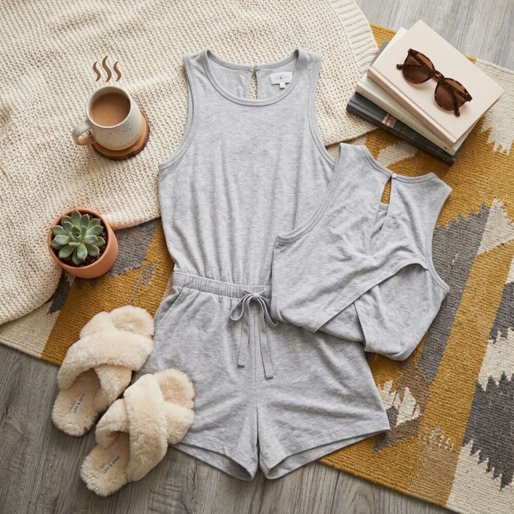 Lou & Grey Gray Terry Sleeveless Romper Cutout Back Pockets Size XS